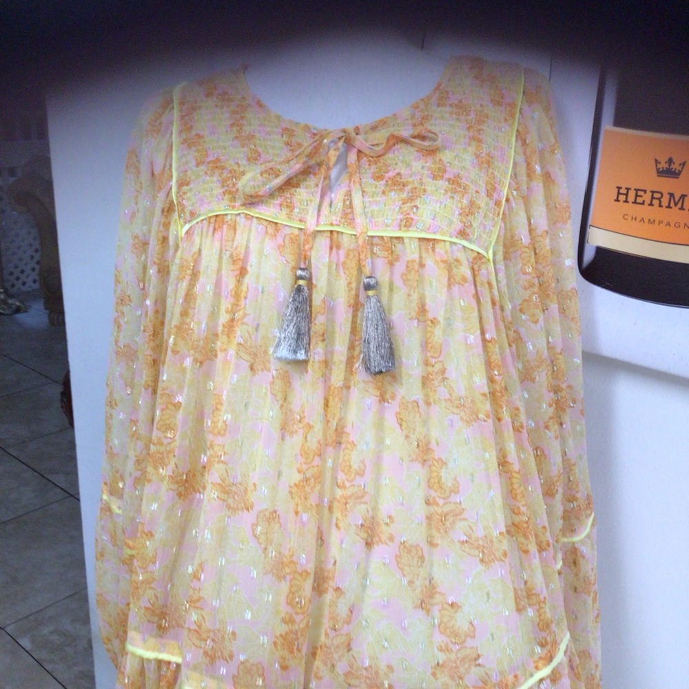 Free People Floral Yellow Tiered Dress - Picture 4 of 16